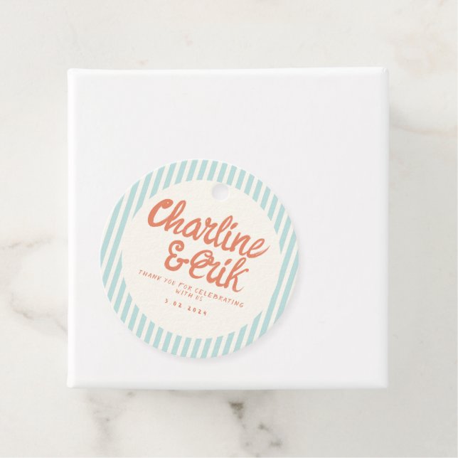 Étiquettes Cadeau Pastel RedHandwriting Retro Mariage Merci Fav (En situation)