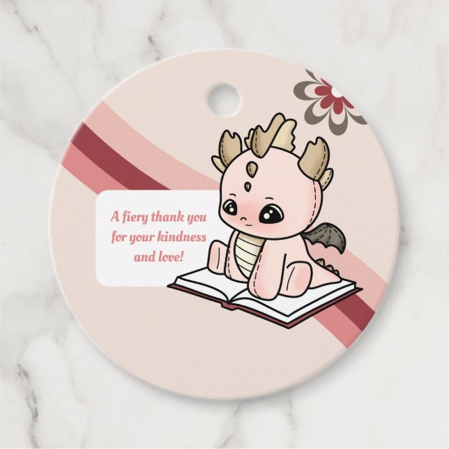 Étiquettes Cadeau Pastel Retro Pink Brown Baby Dragon Merci (Devant)