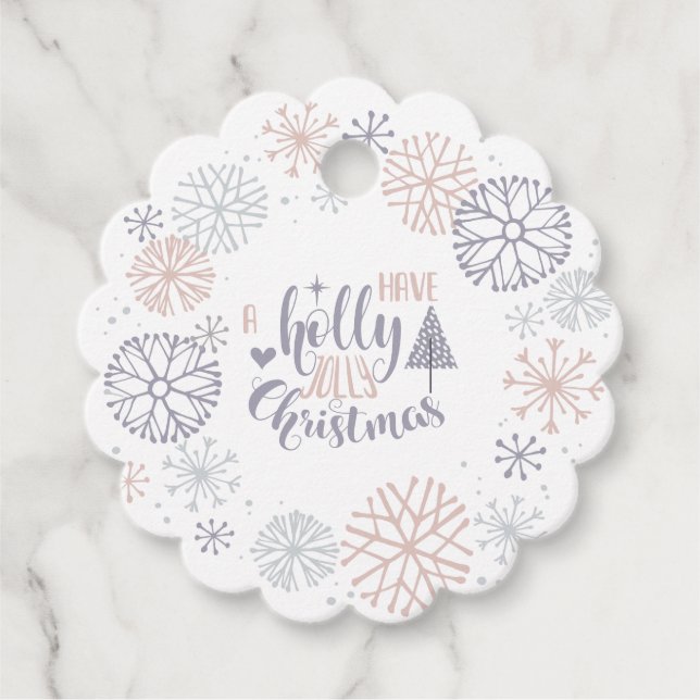 Étiquettes Cadeau Pastel Snowflakes Holly Jolly Noël (Devant)