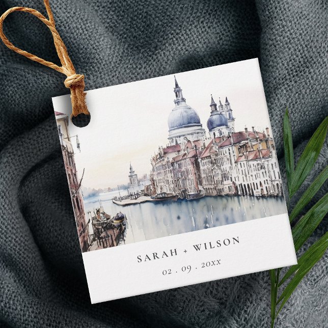 Étiquettes Cadeau Pastel Venice Italie Canaux Aquarelle Mariage (Créateur téléchargé)