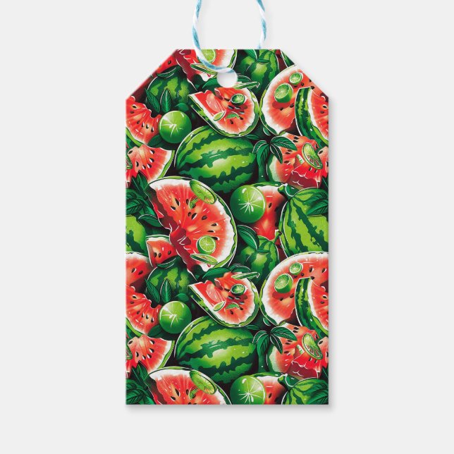 Étiquettes-cadeau pastèques, chaux, feuilles de pastèque, petite cha (Devant)