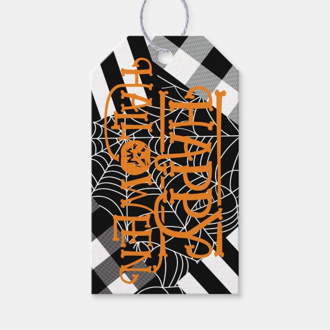 Étiquettes-cadeau Patchwork araignée noir et blanc pour soirée Hallo (Devant)