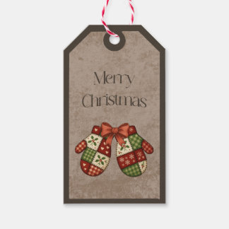 Étiquettes-cadeau Patchwork Mittens in Christmas Colors Gift Tag