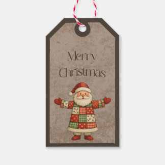 Étiquettes-cadeau Patchwork Santa Claus in Christmas Colors Gift Tag