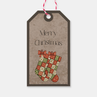 Étiquettes-cadeau Patchwork Stockings in Christmas Colors Gift Tag