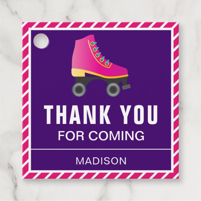 Étiquettes Cadeau Patinage à rouleaux de patinage rose fête d'annive (Devant)