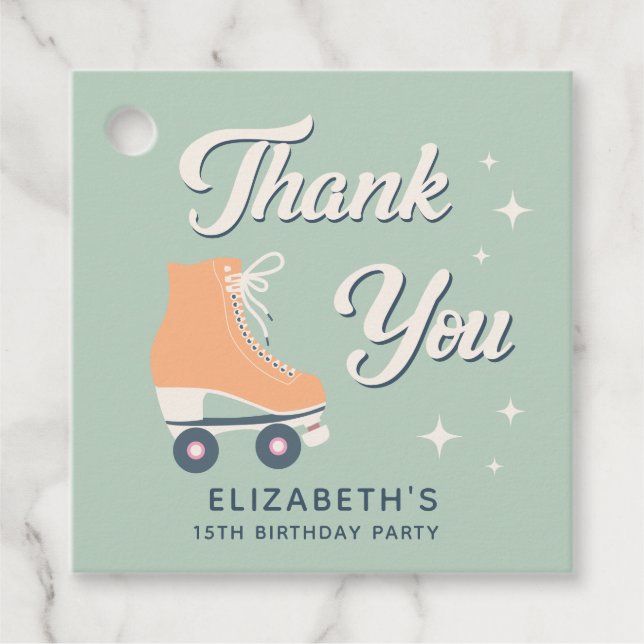 Étiquettes Cadeau Patinage à rouleaux rétroactif Merci de fête d'ann (Devant)