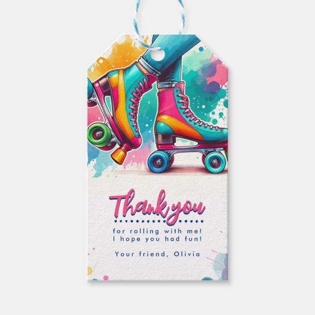 Étiquettes-cadeau Patinage à roulettes coloré Anniversaire Merci (Devant)