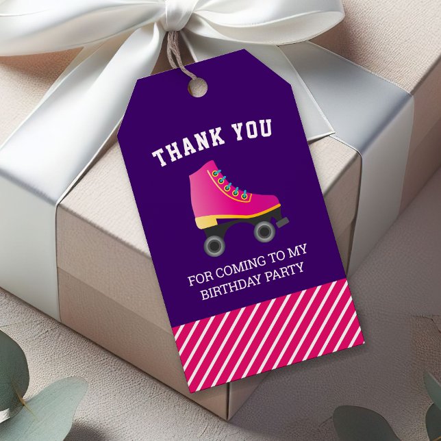 Étiquettes-cadeau Patinage à roulettes rose Patinage Anniversaire Fê (Créateur téléchargé)