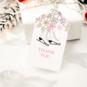 Étiquettes-cadeau Patinage d'anniversaire Flocons de neige rose or