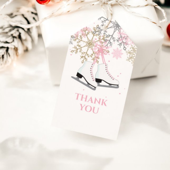 Étiquettes-cadeau Patinage sur glace Anniversaire Pink Gold Snowflak (Créateur téléchargé)