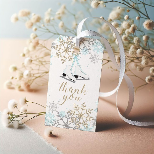 Étiquettes-cadeau Patinage sur glace Blue Silver Gold Snowflakes Ann (Créateur téléchargé)