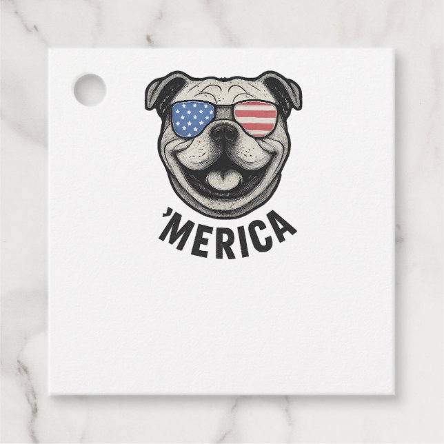Étiquettes Cadeau Patriotic Bulldog 'MERICA � USA Flag Sunglasses De (Devant)