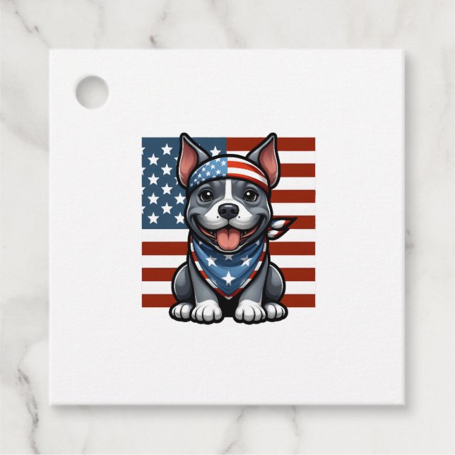 Étiquettes Cadeau Patriotic Pitbull American Flag 4th of July BBQ (Devant)