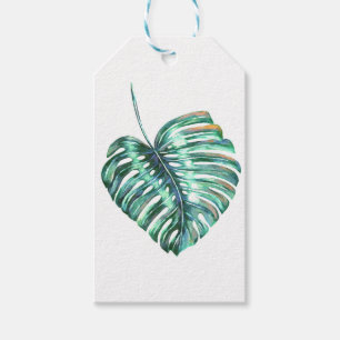 Étiquettes-cadeau Paume verte de feuille de monstera tropicale