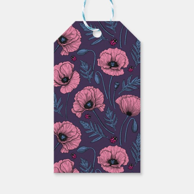 Étiquettes-cadeau Pavot rose sur violet foncé (Devant)