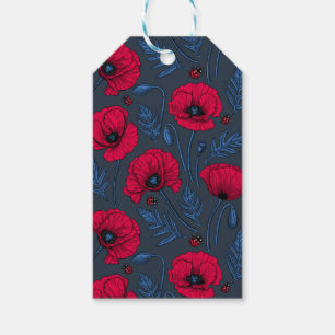 Étiquettes-cadeau Pavot rouge et coccinelle bleu foncé
