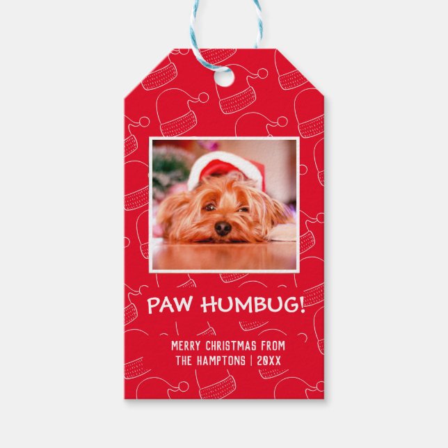 Étiquettes-cadeau Paw Humbug Pet Photo Pet Photo Rouge Noël (Devant)