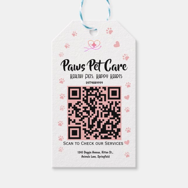 Étiquettes-cadeau Paws Pet Care Pet Shop Nom du logo Code-barres  (Devant)