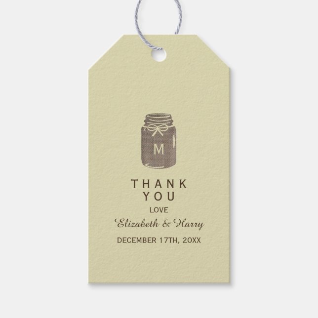 Étiquettes-cadeau Pays Burlap Mason Jar Mariage Merci (Devant)