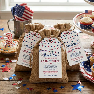 Étiquettes-cadeau Pays des Trois ! Fête d'anniversaire 3 ans 4 juill