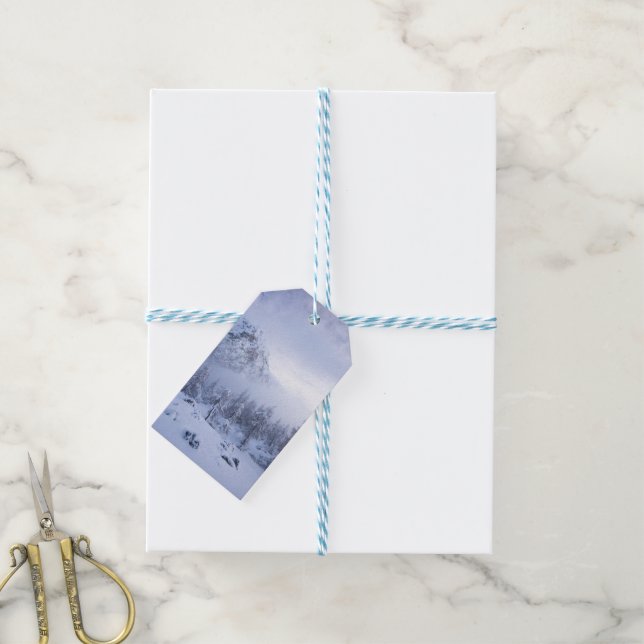 Étiquettes-cadeau Pays merveilleux d'hiver, brouillard, forêt d'épin (Avec de laficelle)