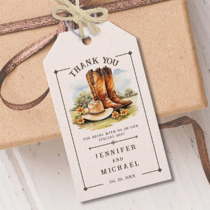 Étiquettes-cadeau Pays Occidental Rustique Cowboy Bottes Mariage Fav