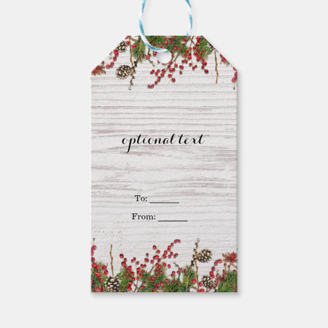Étiquettes-cadeau Pays Vacances d'hiver Berries & Pine Cone Élégant (Devant)
