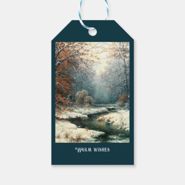 Étiquettes-cadeau Paysage de la rivière d'hiver (Devant)
