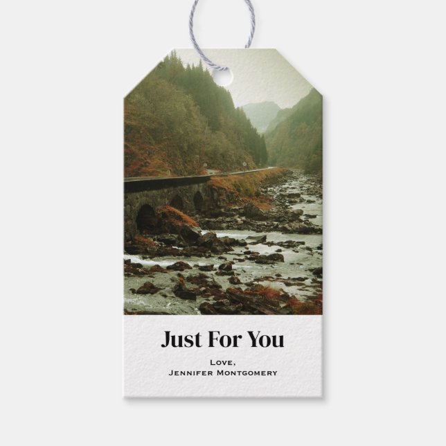 Étiquettes-cadeau Paysage forestier et fluvial d'automne (Devant)