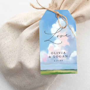 Étiquettes-cadeau Paysage peint ciel bleu nuage cadeau de mariage