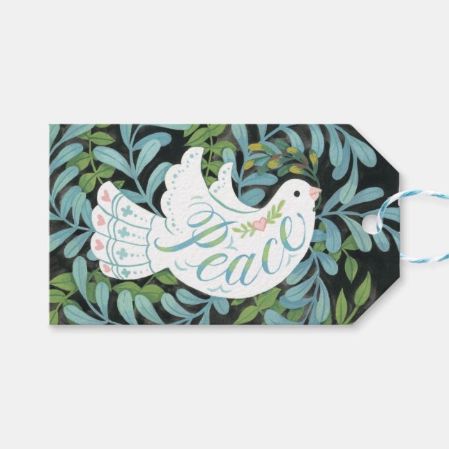 Étiquettes-cadeau Peace Dove Illustrated Christmas (Devant (Horizontal))