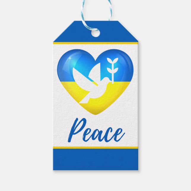 Étiquettes-cadeau Peace Dove Ukraine - Coeur du drapeau (Devant)