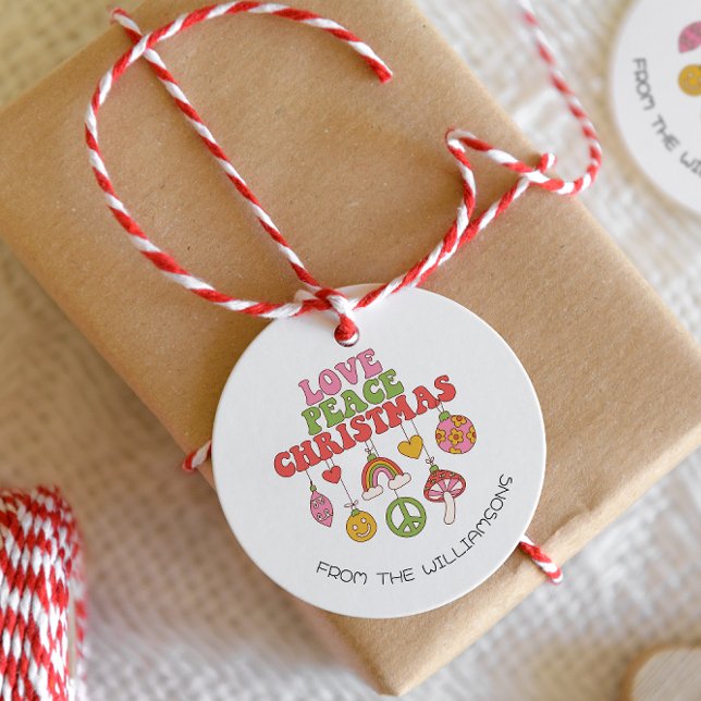 Étiquettes Cadeau Peace Love Christmas | Balise cadeau de vacances s (Créateur téléchargé)