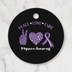 Étiquettes Cadeau Peace Love Cure Migraine Awareness Ruban