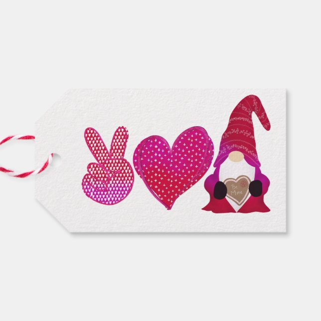 Étiquettes-cadeau Peace Love Gnome | Sublimation de la Saint Valenti (Dos Horizontal)