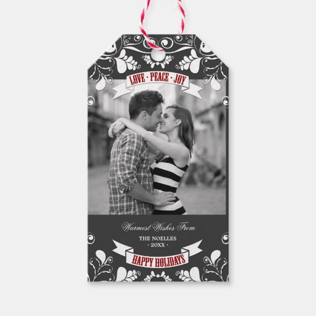 Étiquettes-cadeau Peace Love Joy Art Nouveau Floral Fête (Devant)