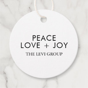 Étiquettes Cadeau Peace Love Joy Blanc Noir Noël Chic Holiday