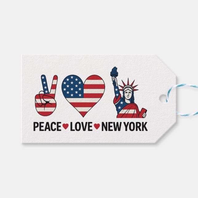 Étiquettes-cadeau Peace Love New York (Devant (Horizontal))