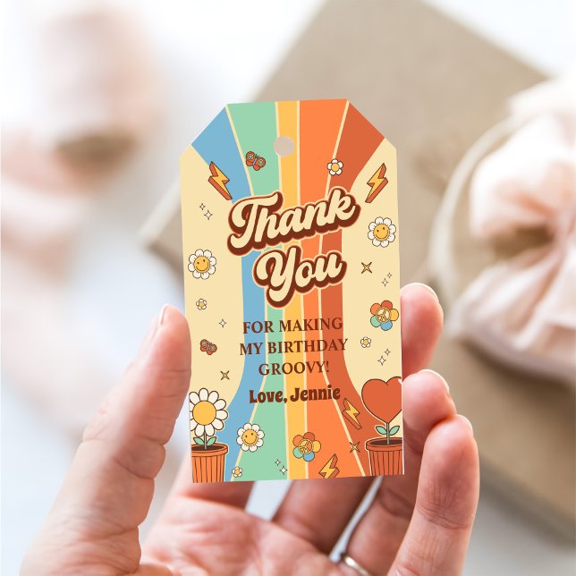 Étiquettes-cadeau Peace Love Party Retro Rainbow 6e anniversaire (Créateur téléchargé)