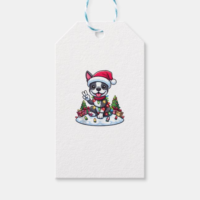 Étiquettes-cadeau Peace Main Boston Terrier Lumières de Noël Femmes (Devant)