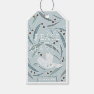 Étiquettes-cadeau Peace on Earth White Dove Light Blue Holiday