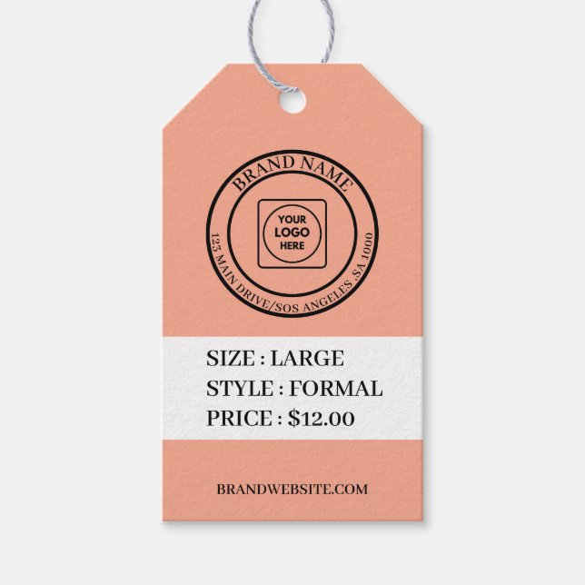 Étiquettes-cadeau Peach Black Text Business Logo Address Label price (Devant)