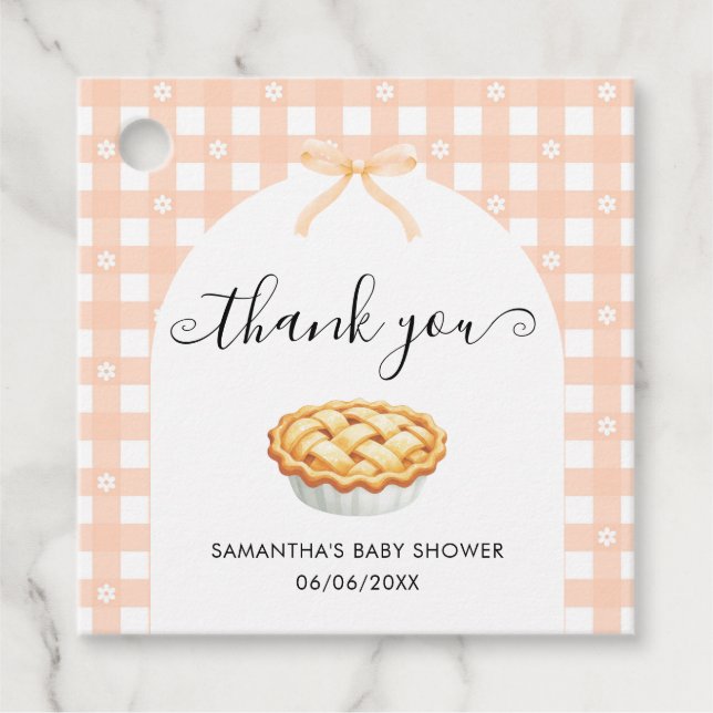 Étiquettes Cadeau Peach Coquette Pie Baby Shower Thank You (Devant)
