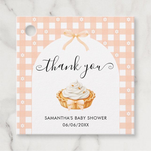 Étiquettes Cadeau Peach Coquette Pumpkin Pie Baby Shower Thank You (Devant)