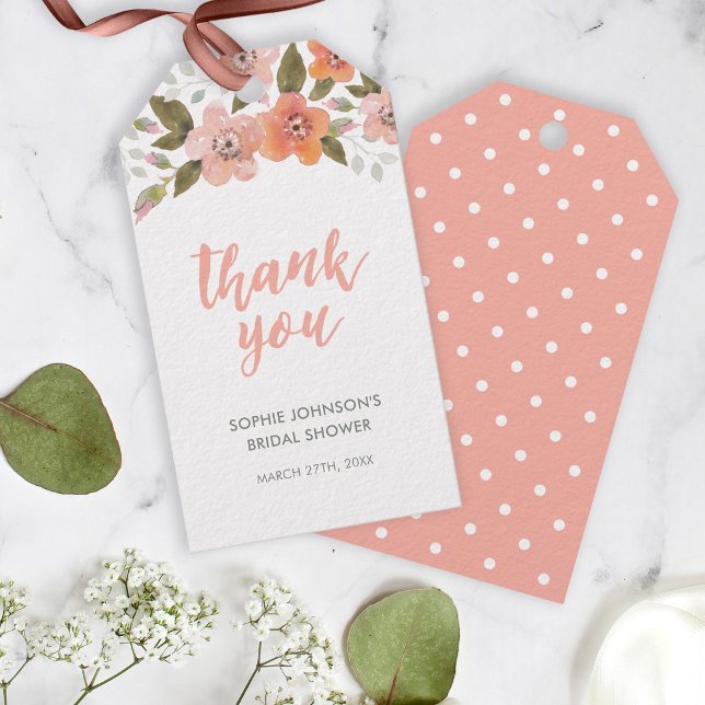 Étiquettes-cadeau Peach Delicate Merci floral pour n'importe quel év (Créateur téléchargé)