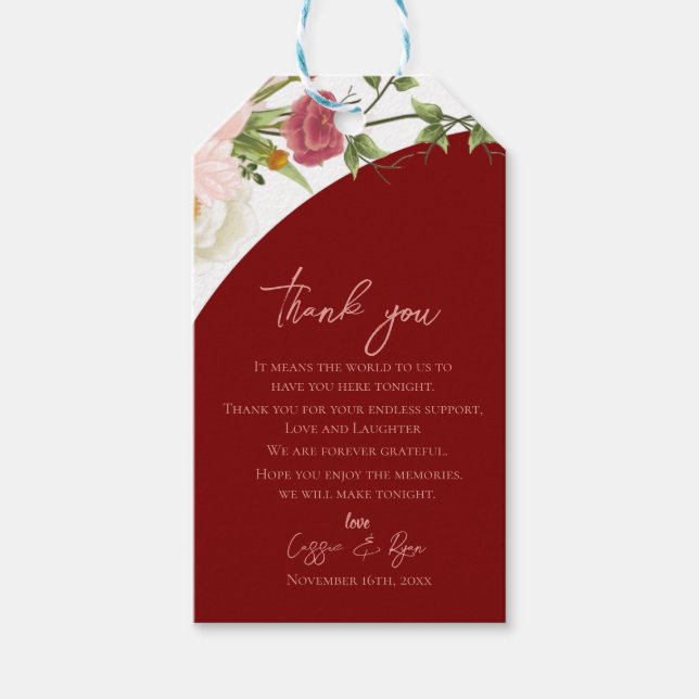 Étiquettes-cadeau Peach Floral Red Arch Wedding Thank you Message (Devant)