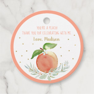 Étiquettes Cadeau Peach Gold Floral Merci d'anniversaire