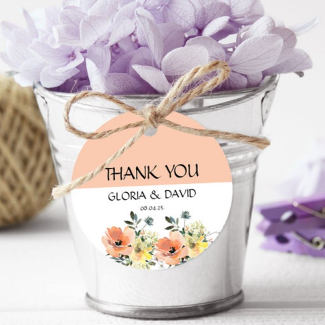 Étiquettes Cadeau Peach Modern Floral Wedding Favoriser les étiquett (Créateur téléchargé)