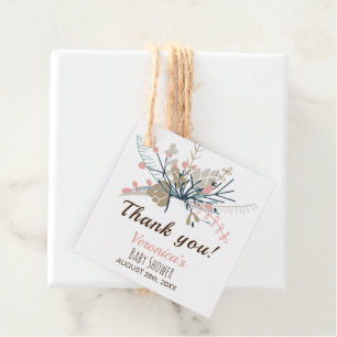 Étiquettes Cadeau Peach Pastel Baby shower botanique Merci